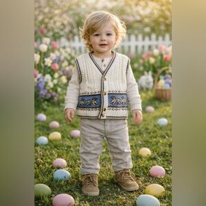 Starting Out Baby 18M Knit Sweater Vest Dogs Vintage Style Spring Easter Outfit